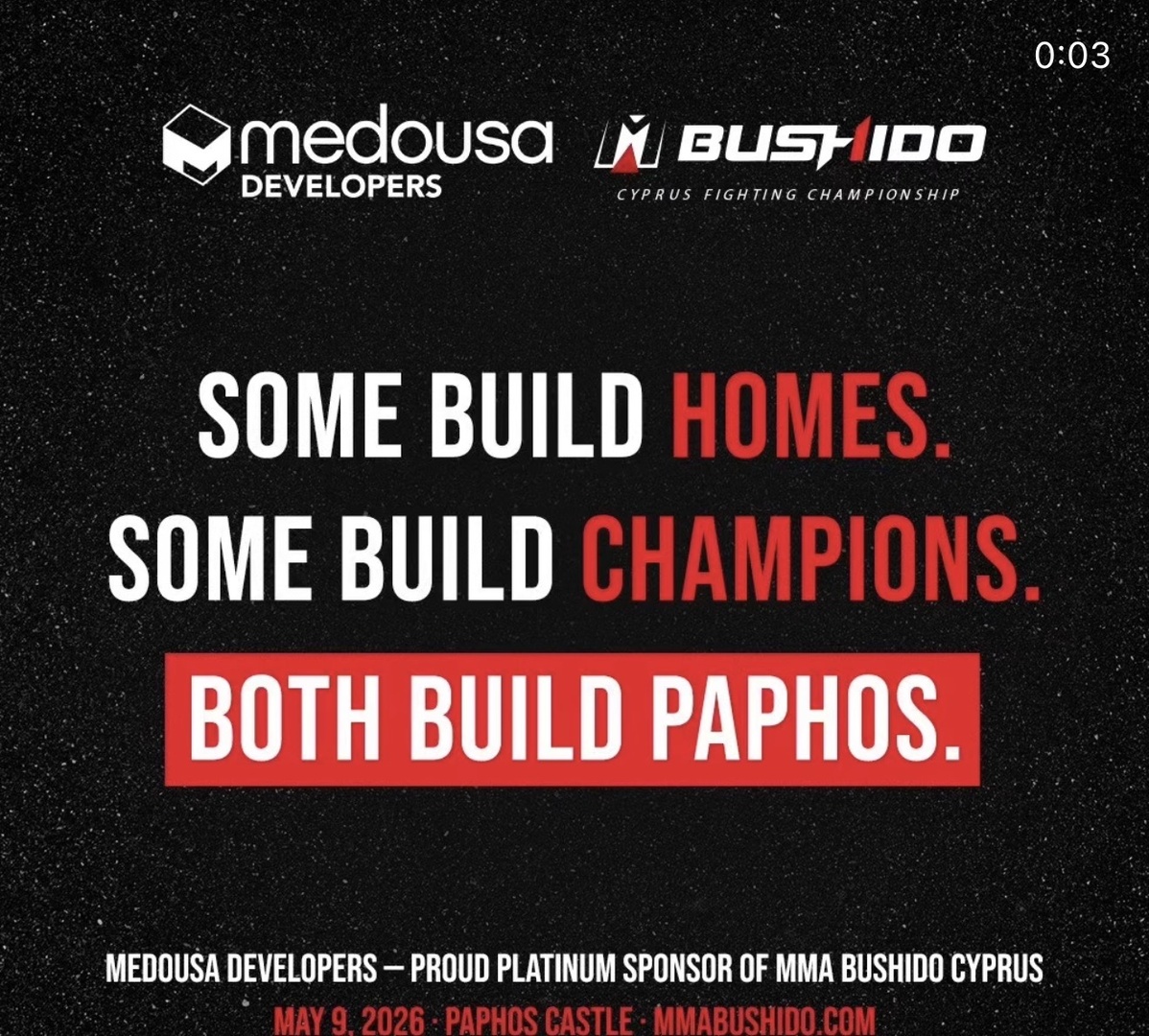 Medousa Developers is proud to be a sponsor of the first MMA Bushido event in Paphos